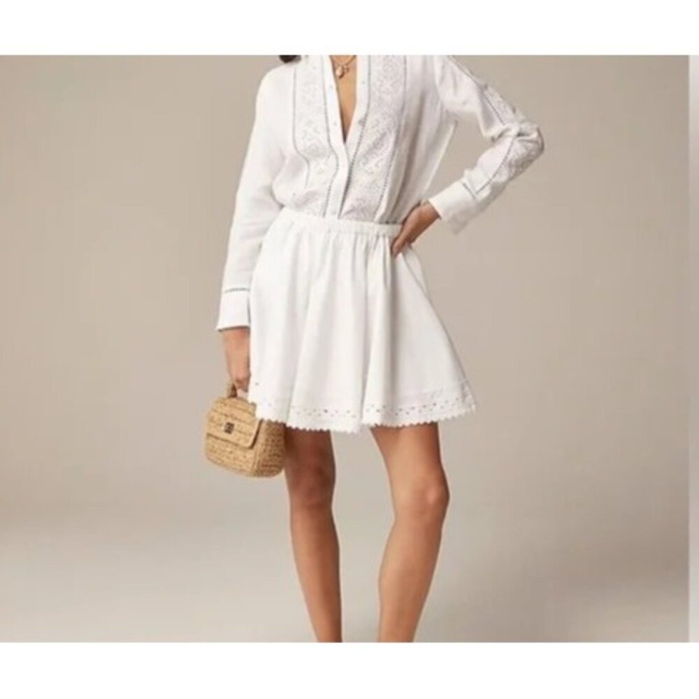 J.Crew Skirt Women L White Eyelet Scalloped Hem Mini Flared Cotton Old Money - Picture 11 of 13